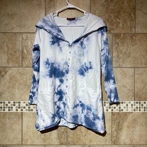 Barbara Lesser Tie Dye Hooded Sweatshirt S Blue White